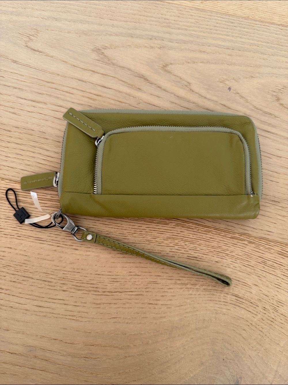 Hobo Olive Green Leather Wristlet Wallet